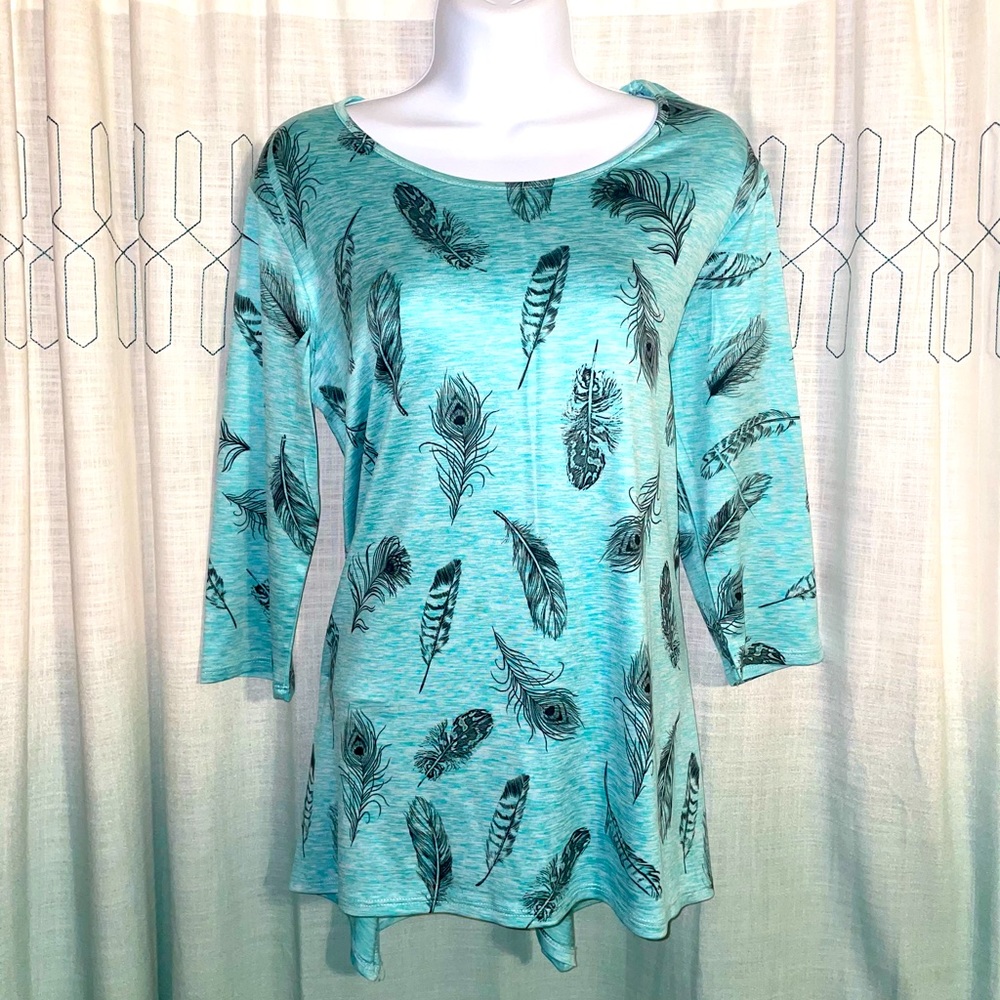 Coco’s CloZet Teal Feather Print Blouse (M)
